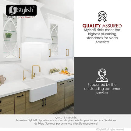 STYLISH 30 inch Farmhouse Workstation Single Bowl White Composite Apron Kitchen Sink with Built-in Accessories S-830WH Bronte - Plumbing Market