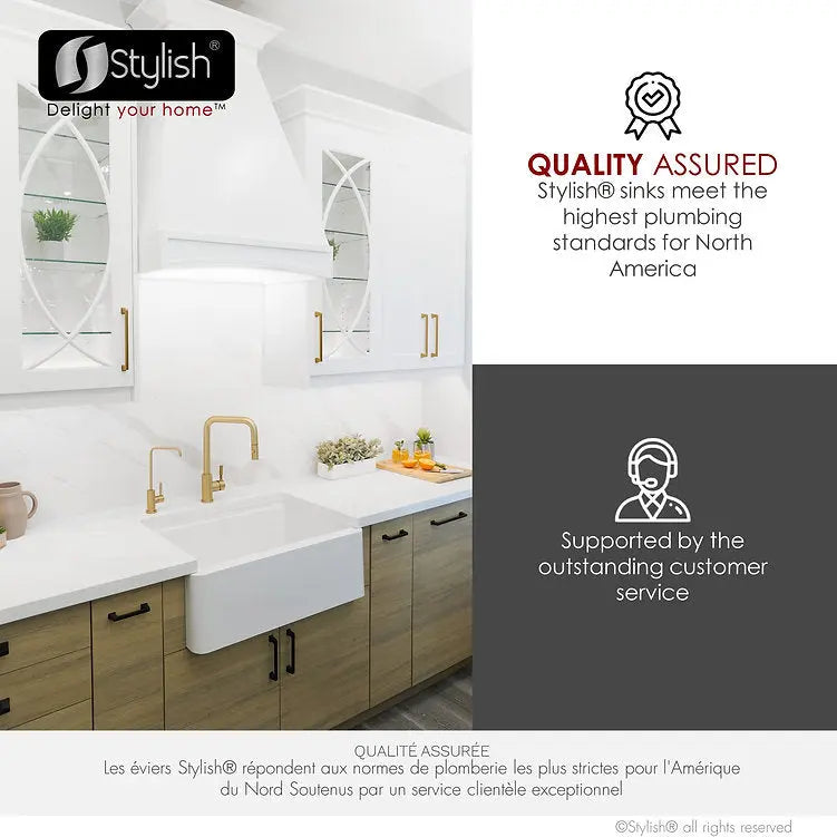 STYLISH 30 inch Farmhouse Workstation Single Bowl White Composite Apron Kitchen Sink with Built-in Accessories S-830WH Bronte - Plumbing Market