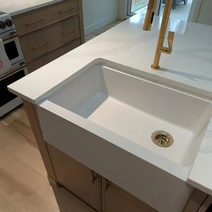 STYLISH 30 inch Farmhouse Workstation Single Bowl White Composite Apron Kitchen Sink with Built-in Accessories S-830WH Bronte - Plumbing Market