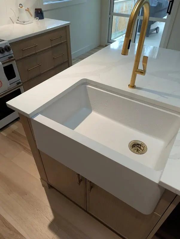 STYLISH 30 inch Farmhouse Workstation Single Bowl White Composite Apron Kitchen Sink with Built-in Accessories S-830WH Bronte - Plumbing Market