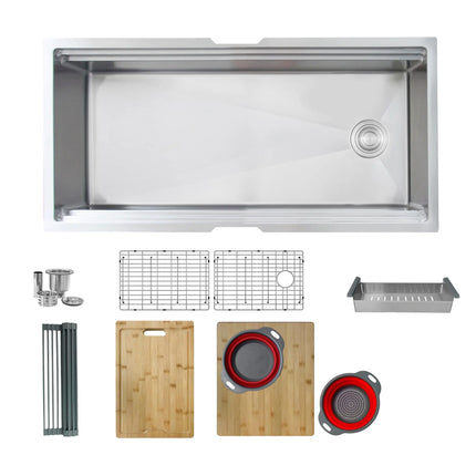 STYLISH 30 inch Farmhouse Workstation Single Bowl White Composite Apron Kitchen Sink with Built-in Accessories S-830WH Bronte - Plumbing Market