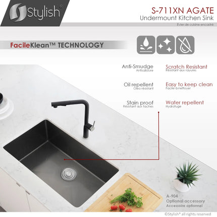 STYLISH 30 inch Graphite Single Bowl Undermount Stainless Steel Kitchen Sink S-711XN - Plumbing Market