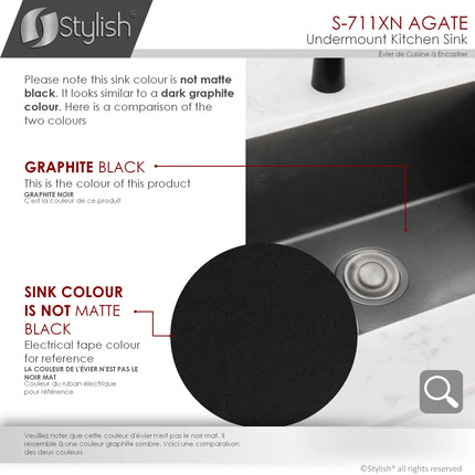 STYLISH 30 inch Graphite Single Bowl Undermount Stainless Steel Kitchen Sink S-711XN - Plumbing Market