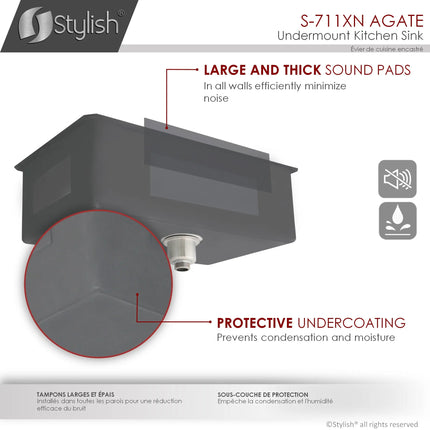 STYLISH 30 inch Graphite Single Bowl Undermount Stainless Steel Kitchen Sink S-711XN - Plumbing Market
