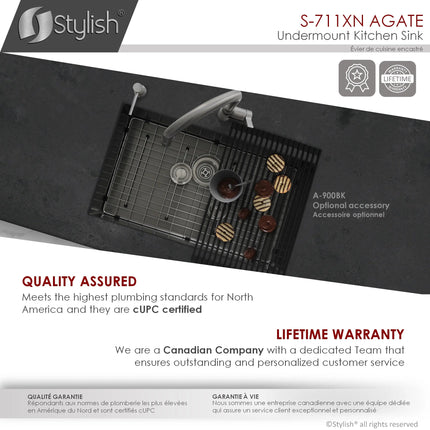 STYLISH 30 inch Graphite Single Bowl Undermount Stainless Steel Kitchen Sink S-711XN - Plumbing Market