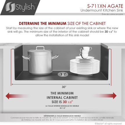 STYLISH 30 inch Graphite Single Bowl Undermount Stainless Steel Kitchen Sink S-711XN - Plumbing Market