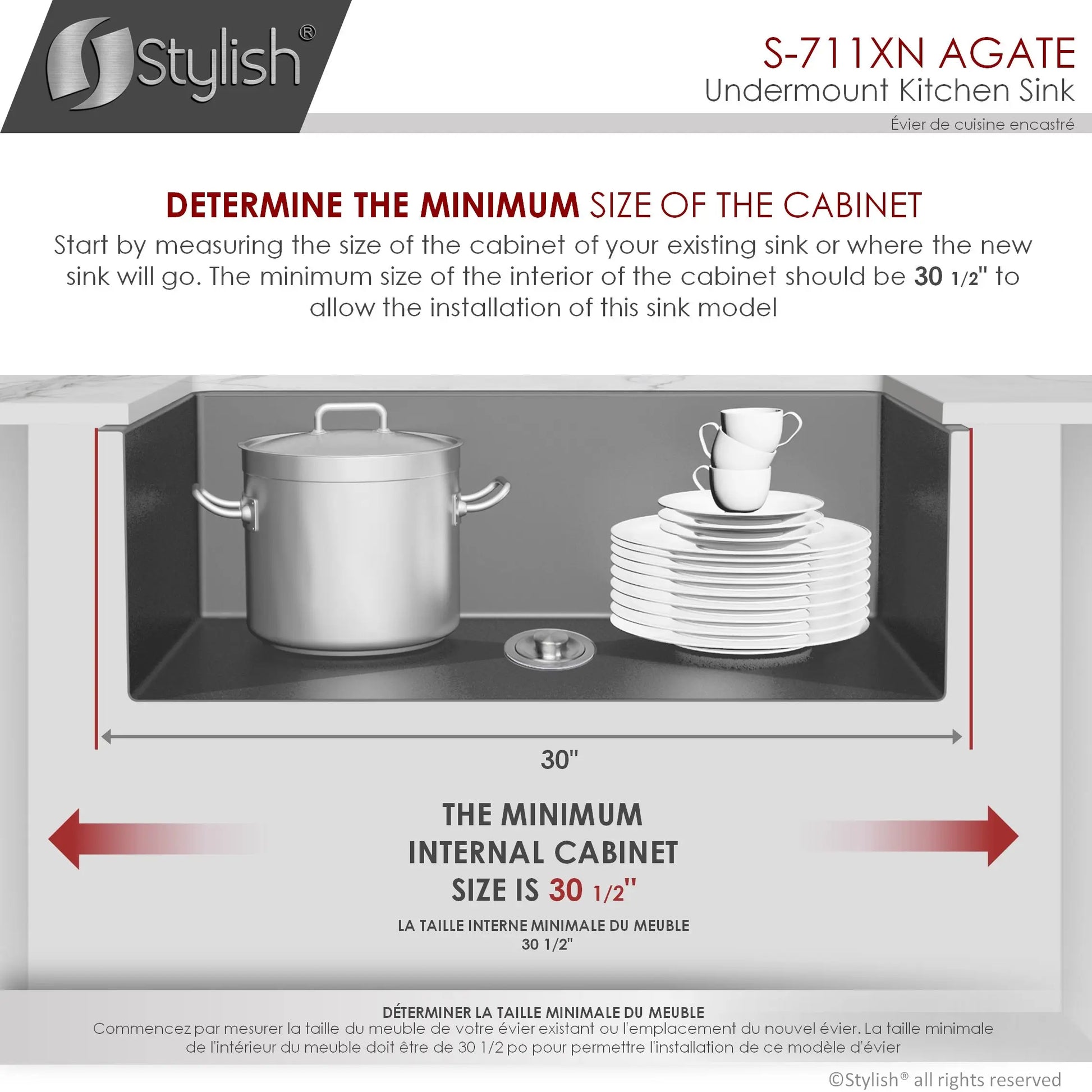 STYLISH 30 inch Graphite Single Bowl Undermount Stainless Steel Kitchen Sink S-711XN - Plumbing Market