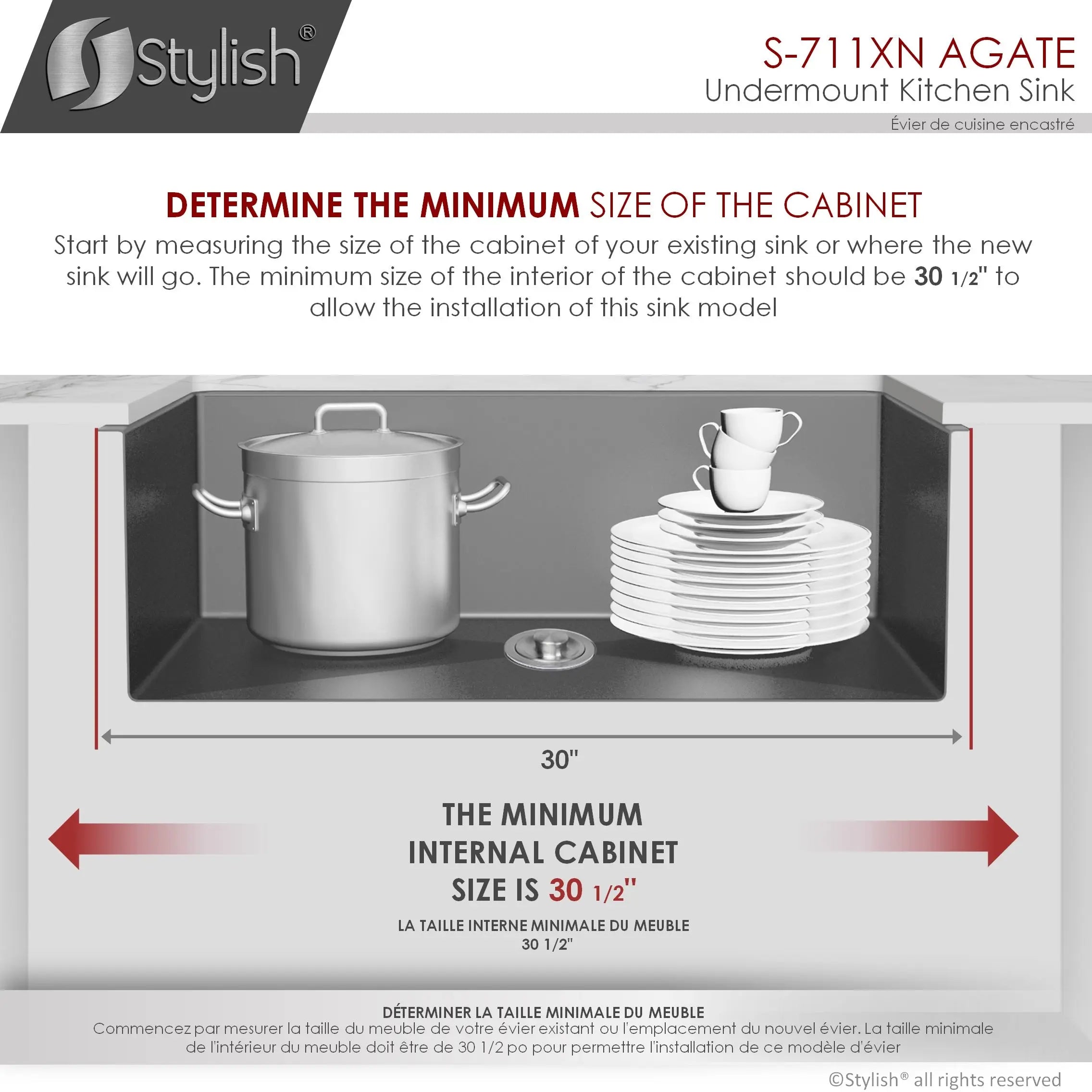 STYLISH 30 inch Graphite Single Bowl Undermount Stainless Steel Kitchen Sink S-711XN - Plumbing Market