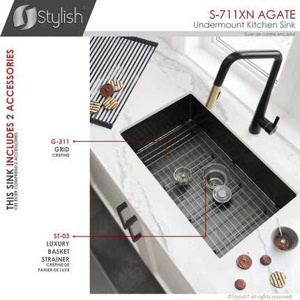 STYLISH 30 inch Graphite Single Bowl Undermount Stainless Steel Kitchen Sink S-711XN - Plumbing Market