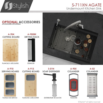 STYLISH 30 inch Graphite Single Bowl Undermount Stainless Steel Kitchen Sink S-711XN - Plumbing Market