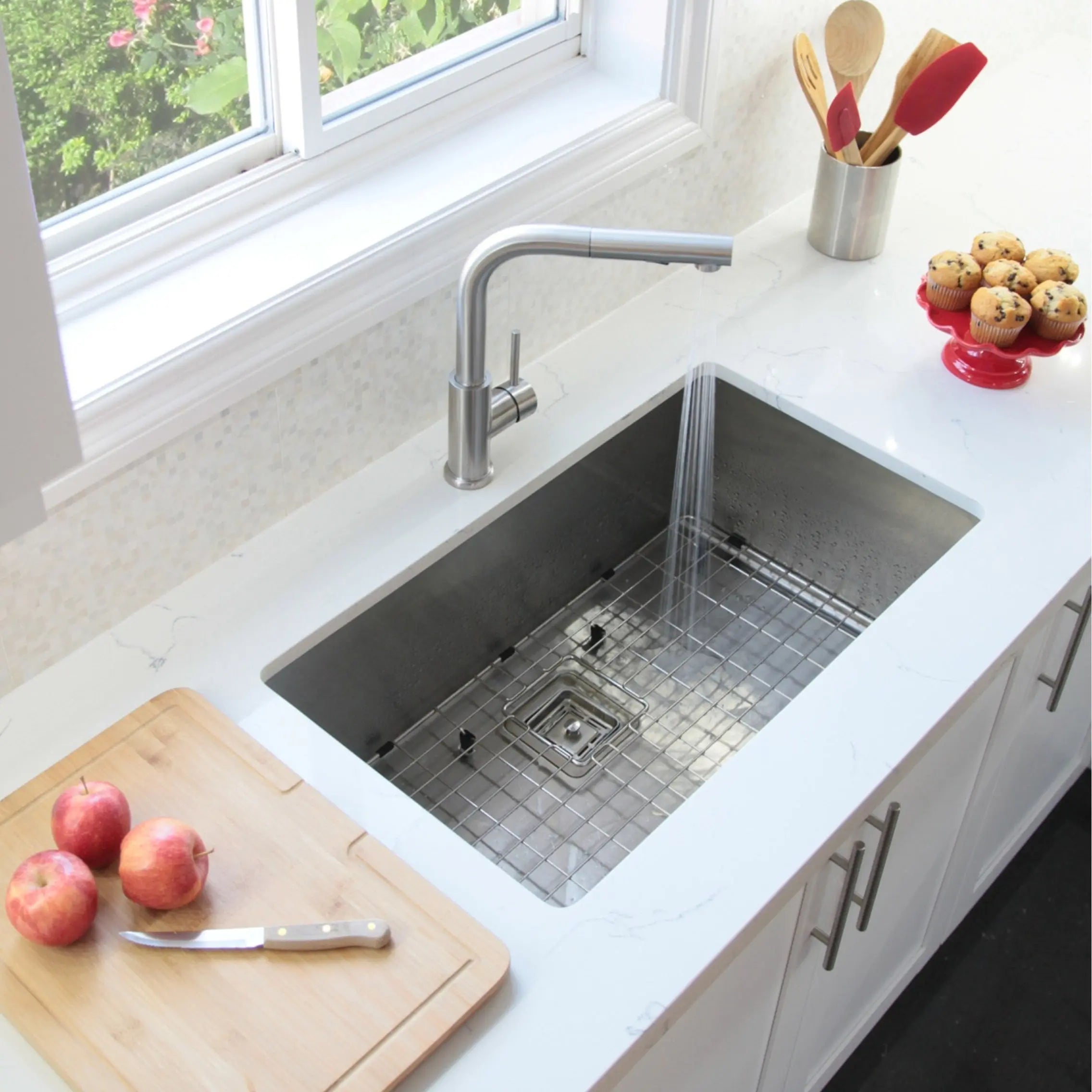 STYLISH 30 inch Single Bowl Stainless Steel Kitchen Sink  with Square Strainer S-511XG - Plumbing Market