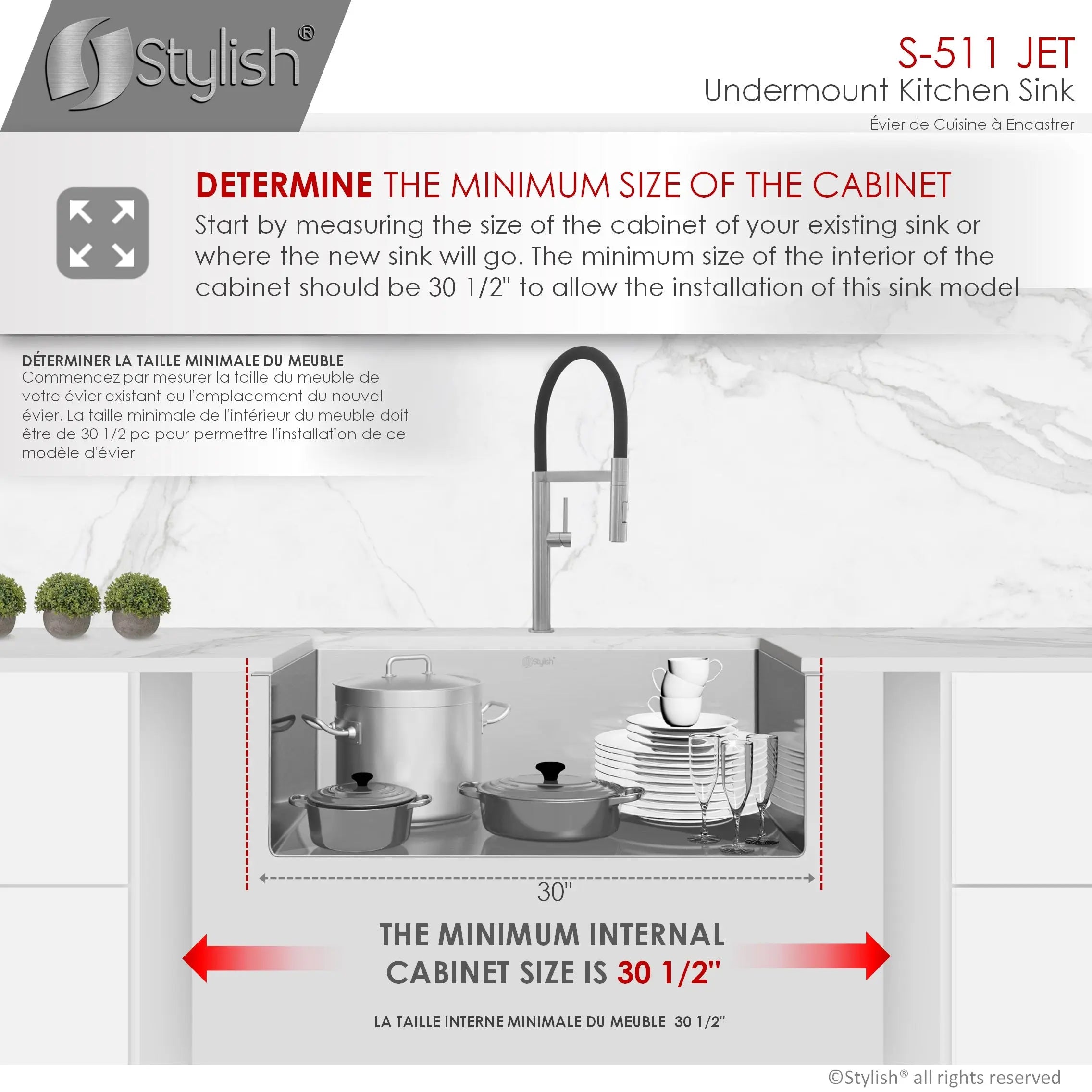 STYLISH 30 inch Single Bowl Stainless Steel Kitchen Sink  with Square Strainer S-511XG - Plumbing Market