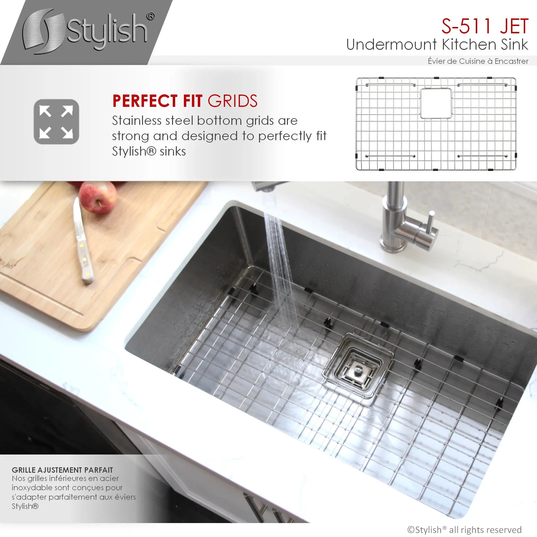 STYLISH 30 inch Single Bowl Stainless Steel Kitchen Sink  with Square Strainer S-511XG - Plumbing Market