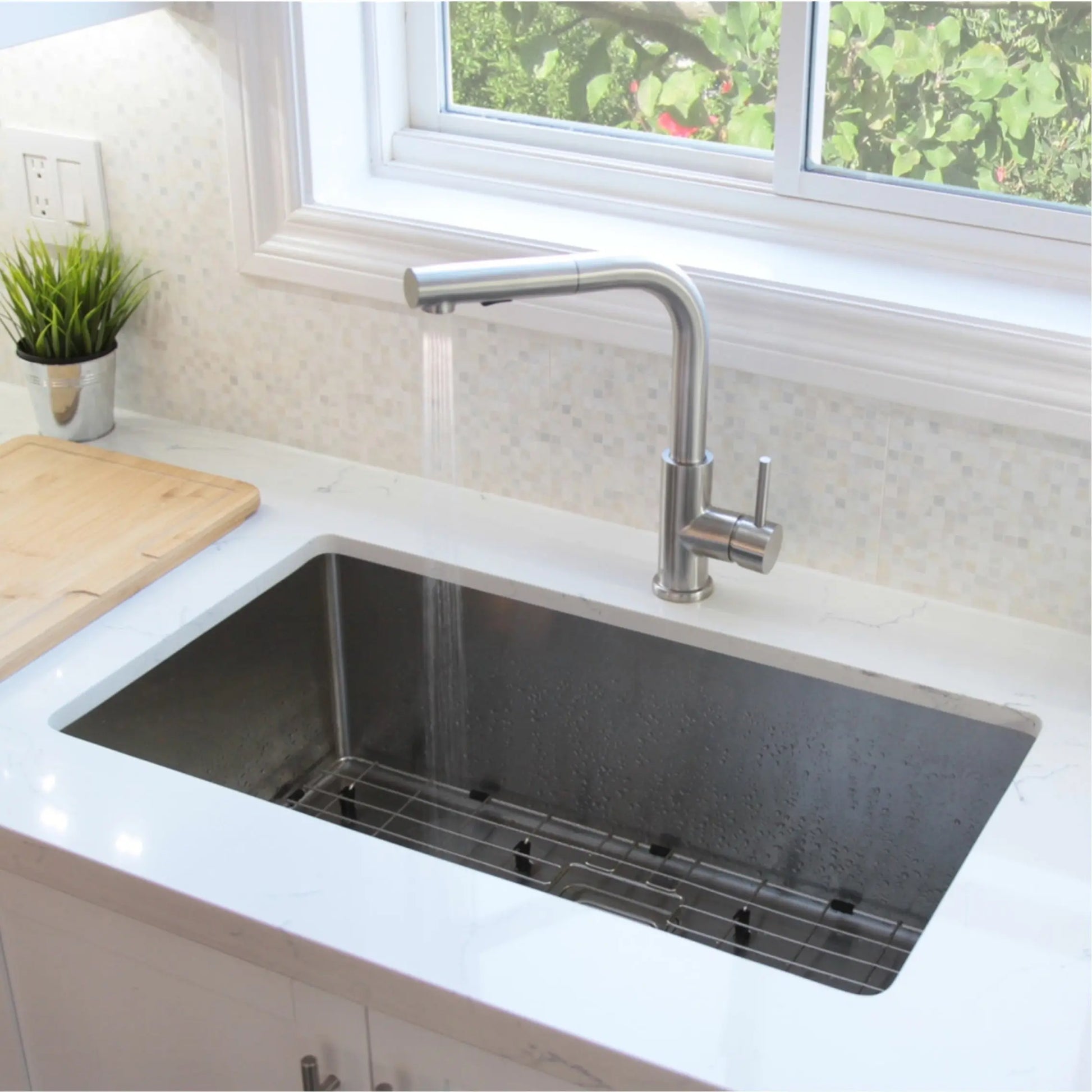 STYLISH 30 inch Single Bowl Stainless Steel Kitchen Sink  with Square Strainer S-511XG - Plumbing Market