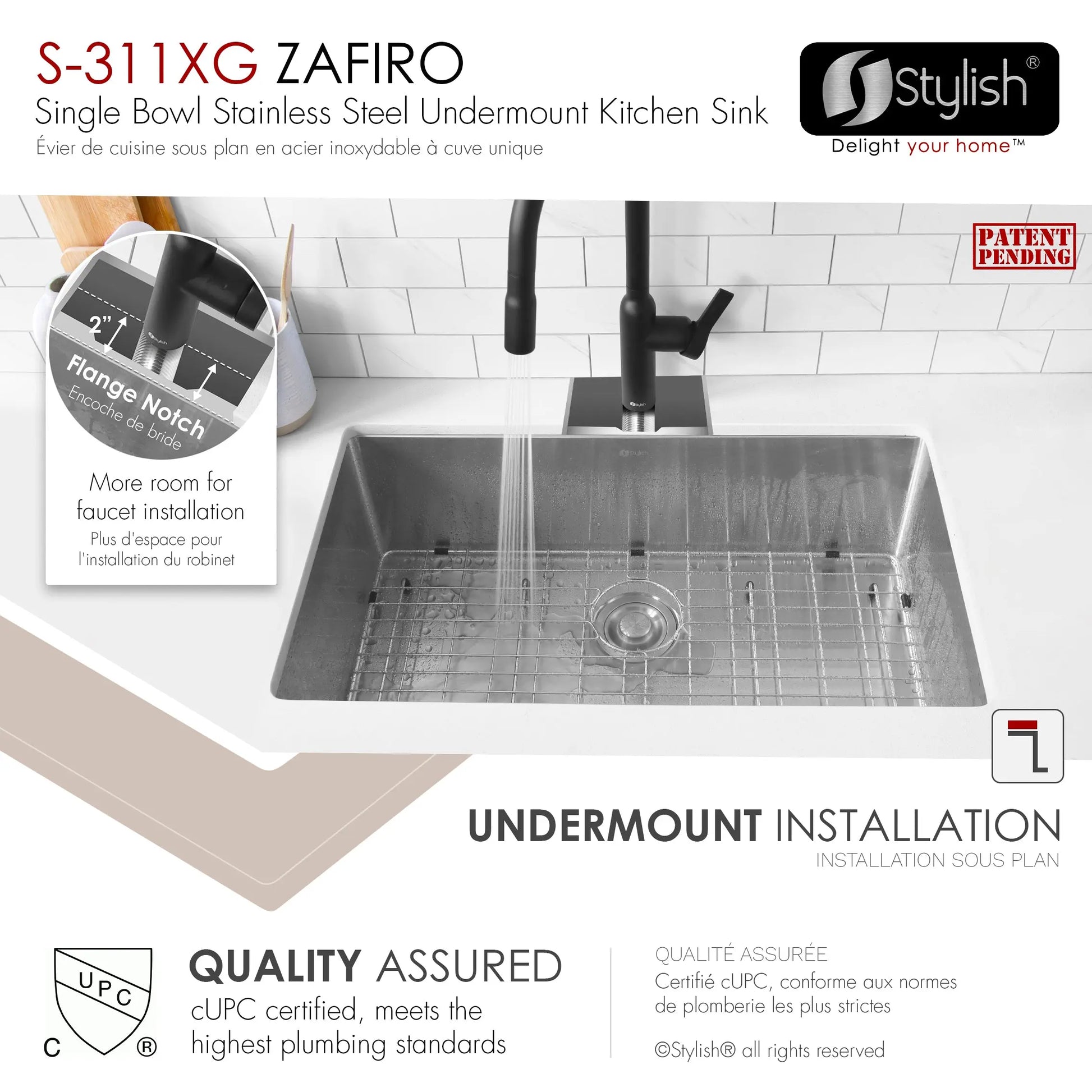 STYLISH 30 inch Single Bowl Undermount Stainless Steel Kitchen Sink S-311XG - Plumbing Market