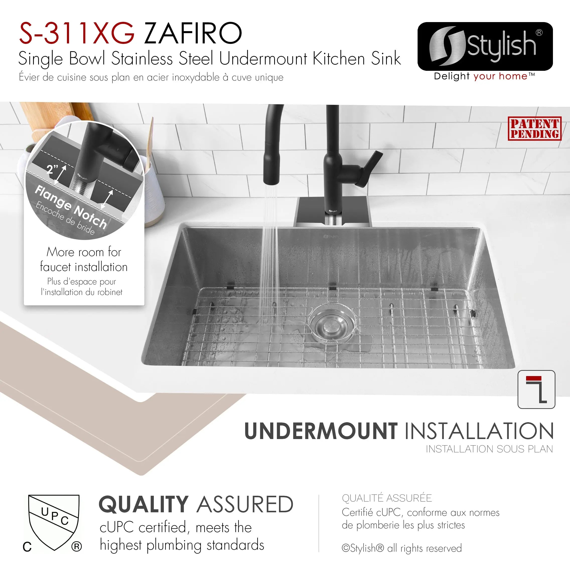 STYLISH 30 inch Single Bowl Undermount Stainless Steel Kitchen Sink S-311XG - Plumbing Market