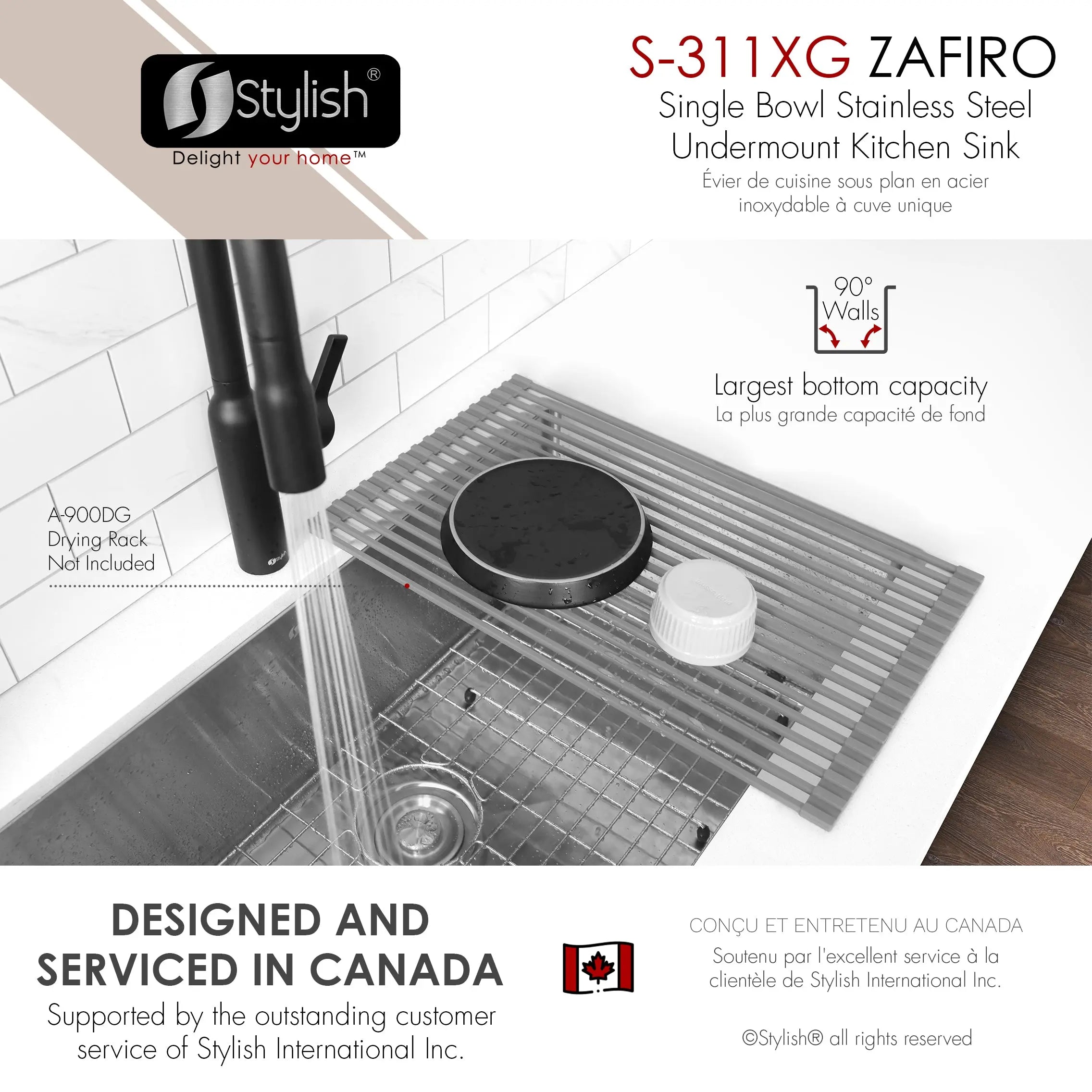 STYLISH 30 inch Single Bowl Undermount Stainless Steel Kitchen Sink S-311XG - Plumbing Market