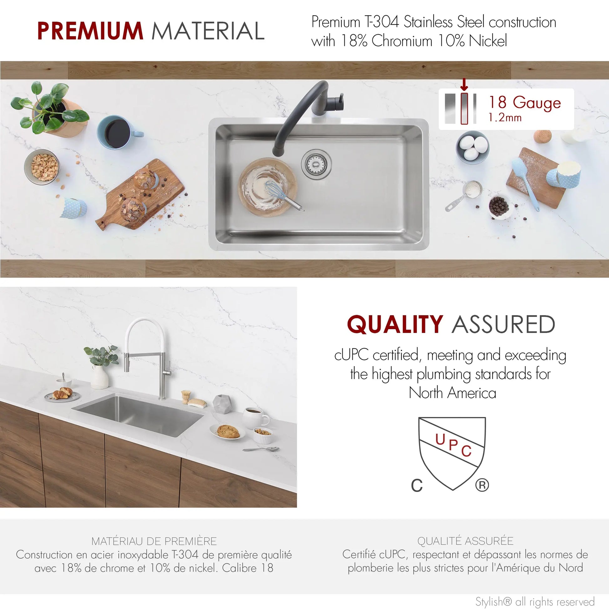 STYLISH 30 inch Single Bowl Undermount and Drop-in Stainless Steel Kitchen Sink S-411T - Plumbing Market