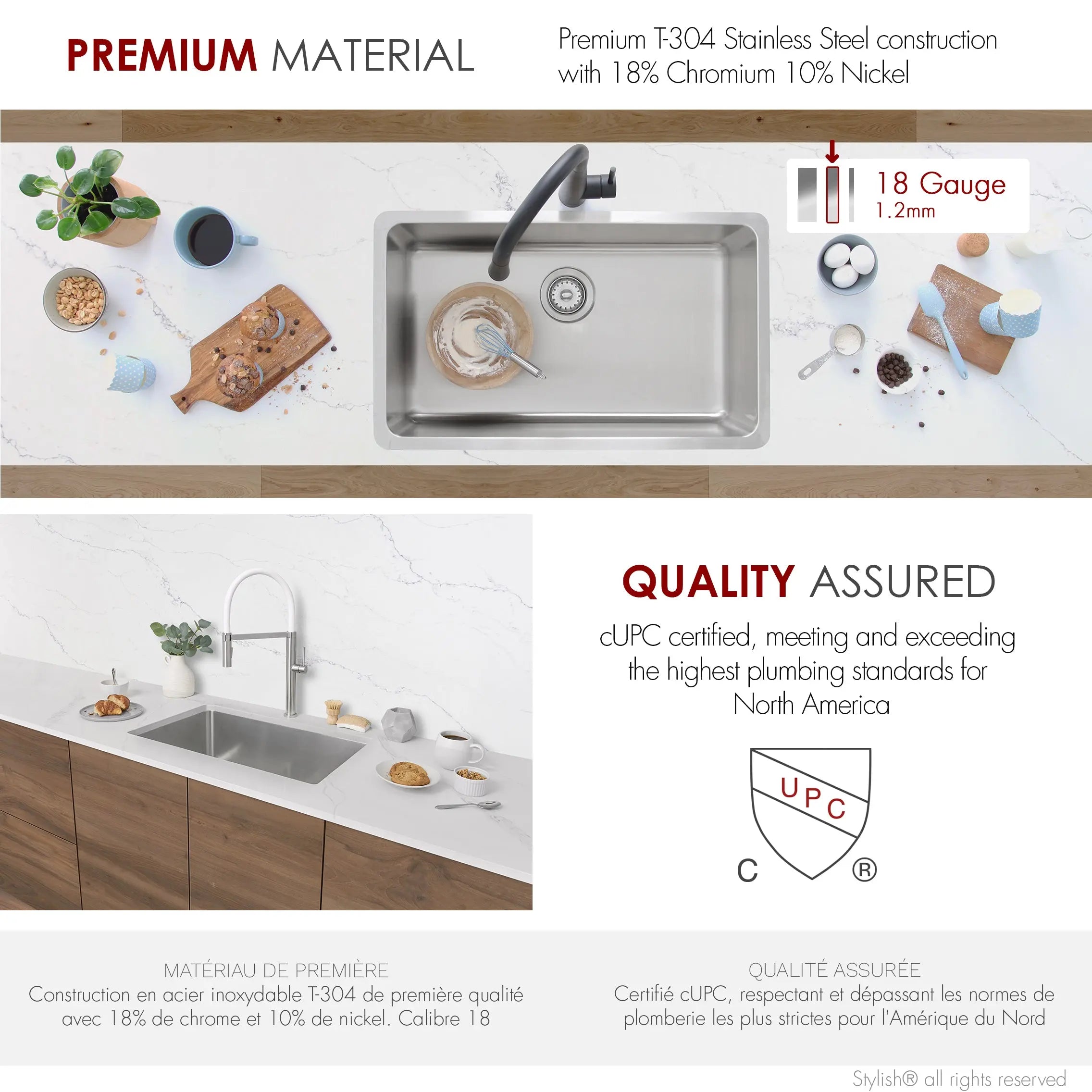 STYLISH 30 inch Single Bowl Undermount and Drop-in Stainless Steel Kitchen Sink S-411T - Plumbing Market