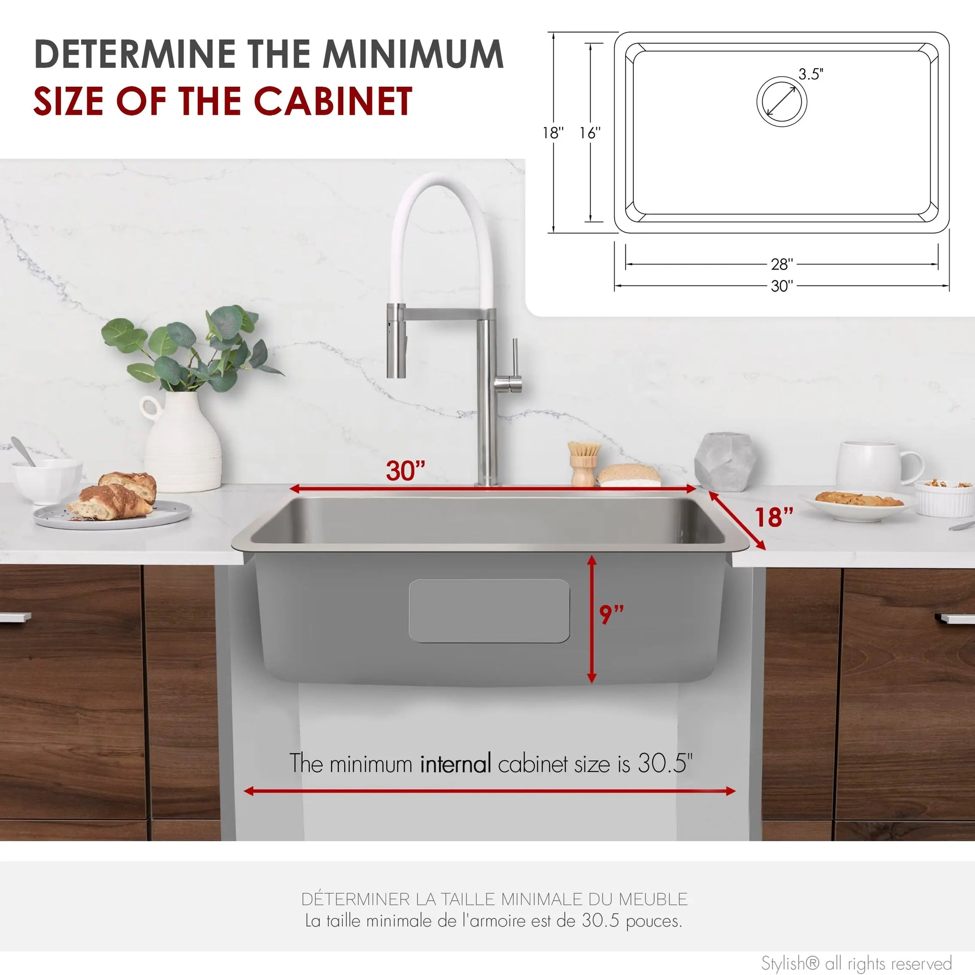 STYLISH 30 inch Single Bowl Undermount and Drop-in Stainless Steel Kitchen Sink S-411T - Plumbing Market
