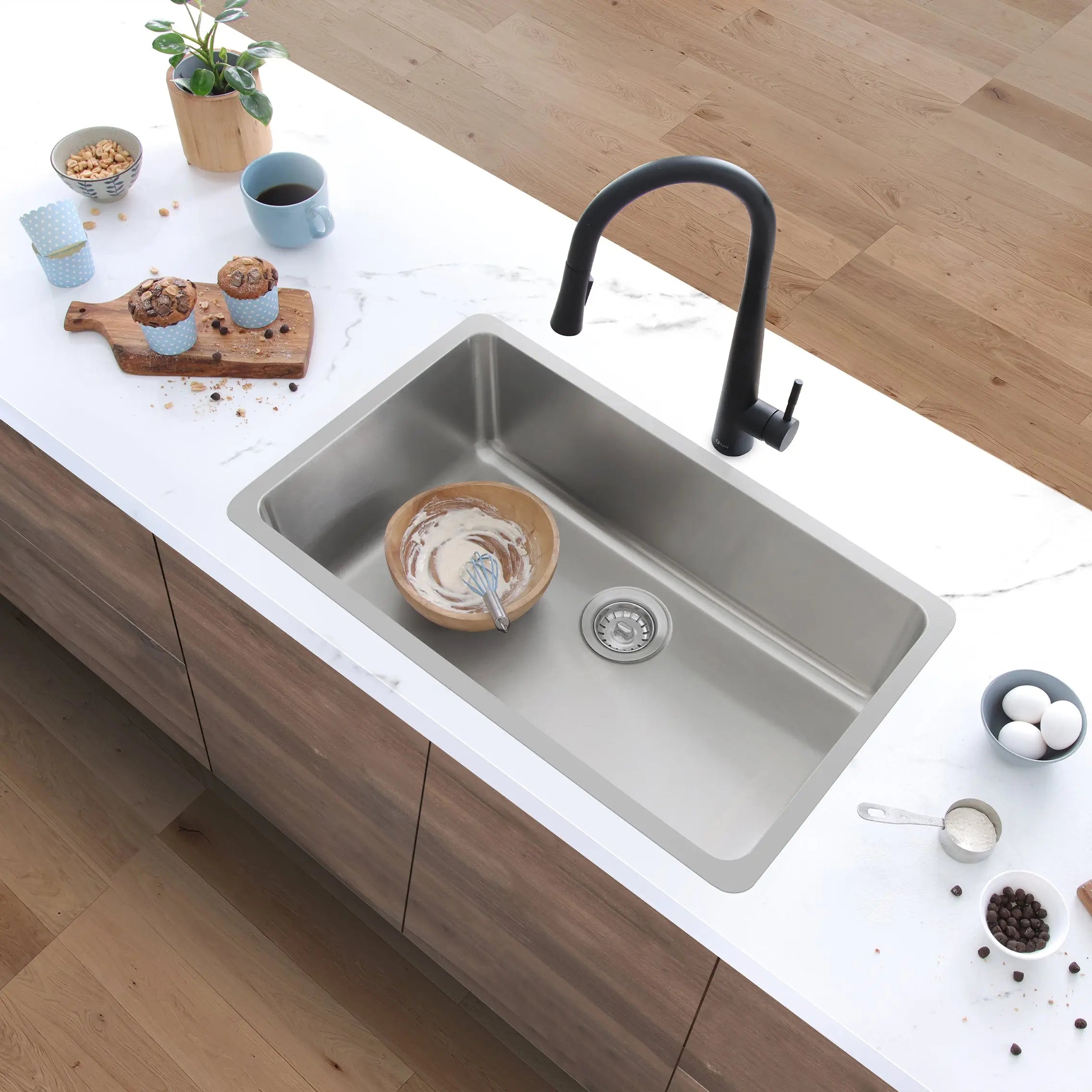 STYLISH 30 inch Single Bowl Undermount and Drop-in Stainless Steel Kitchen Sink S-411T - Plumbing Market