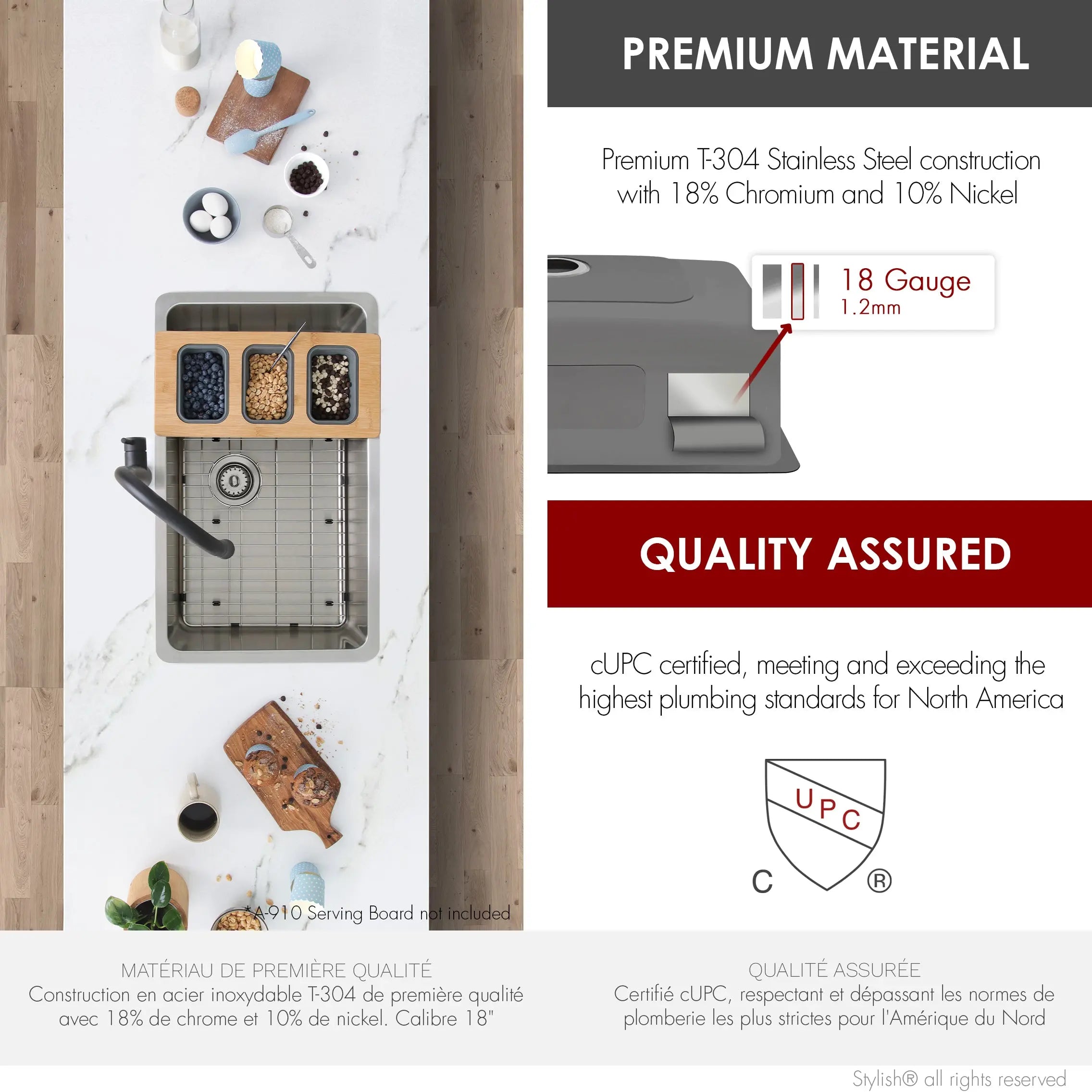 STYLISH 30 inch Single Bowl Undermount and Drop-in Stainless Steel Kitchen Sink S-411TG - Plumbing Market