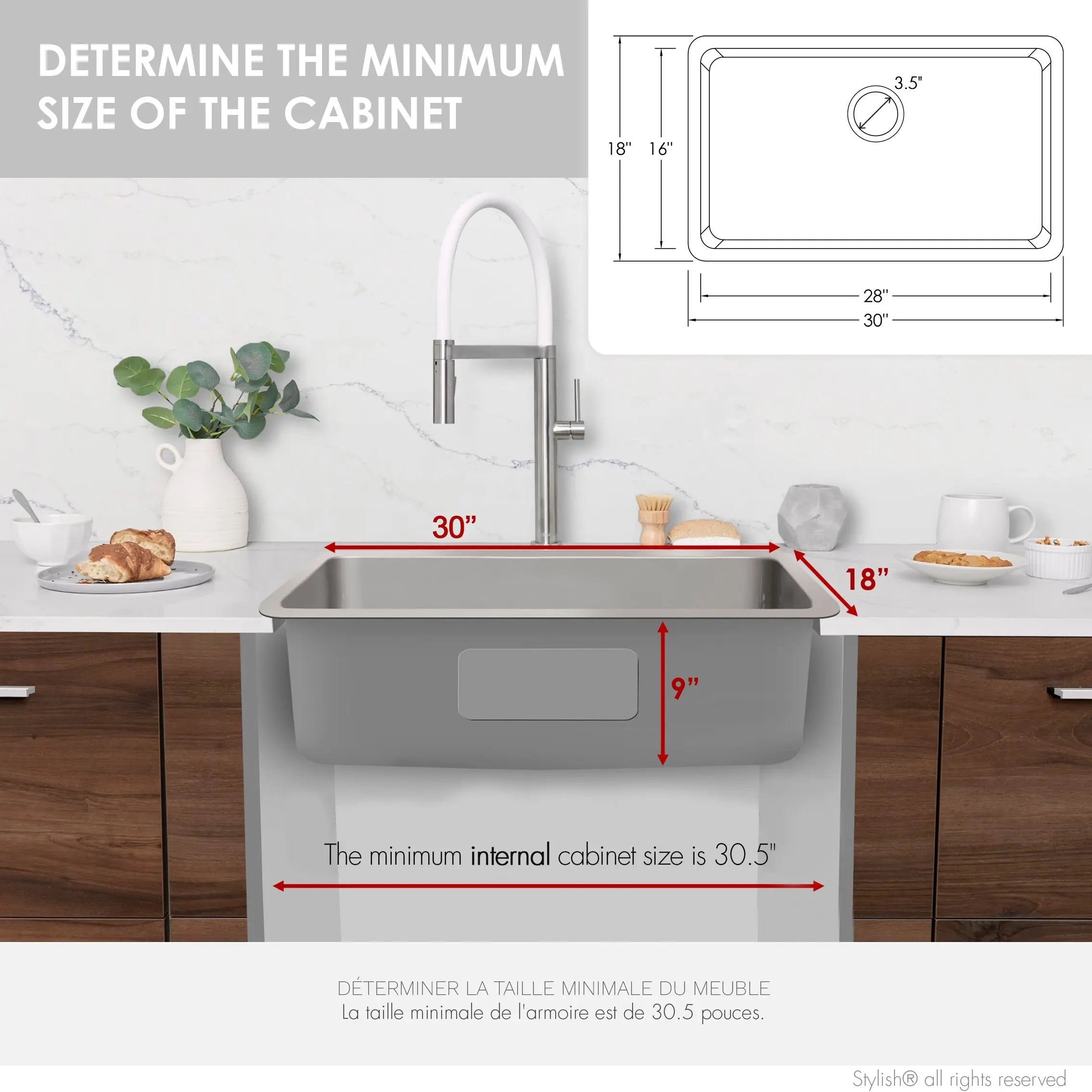STYLISH 30 inch Single Bowl Undermount and Drop-in Stainless Steel Kitchen Sink S-411TG - Plumbing Market