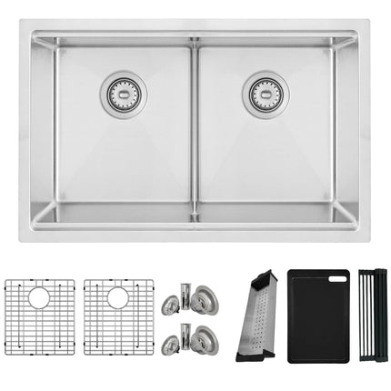 STYLISH 30 inch Workstation Double Bowl Undermount and Drop-in 16 Gauge Stainless Steel Kitchen Sink with Built in Accessories S-230W - Plumbing Market