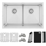 STYLISH 30 inch Workstation Double Bowl Undermount and Drop-in 16 Gauge Stainless Steel Kitchen Sink with Built in Accessories S-230W - Plumbing Market