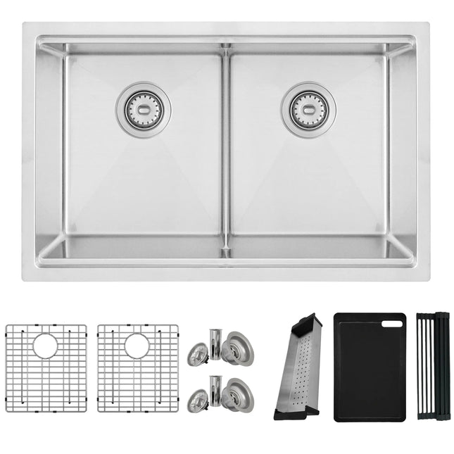 STYLISH 30 inch Workstation Double Bowl Undermount and Drop-in 16 Gauge Stainless Steel Kitchen Sink with Built in Accessories S-230W - Plumbing Market
