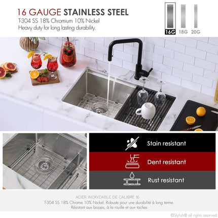 STYLISH 30 inch Workstation Double Bowl Undermount and Drop-in 16 Gauge Stainless Steel Kitchen Sink with Built in Accessories S-230W - Plumbing Market