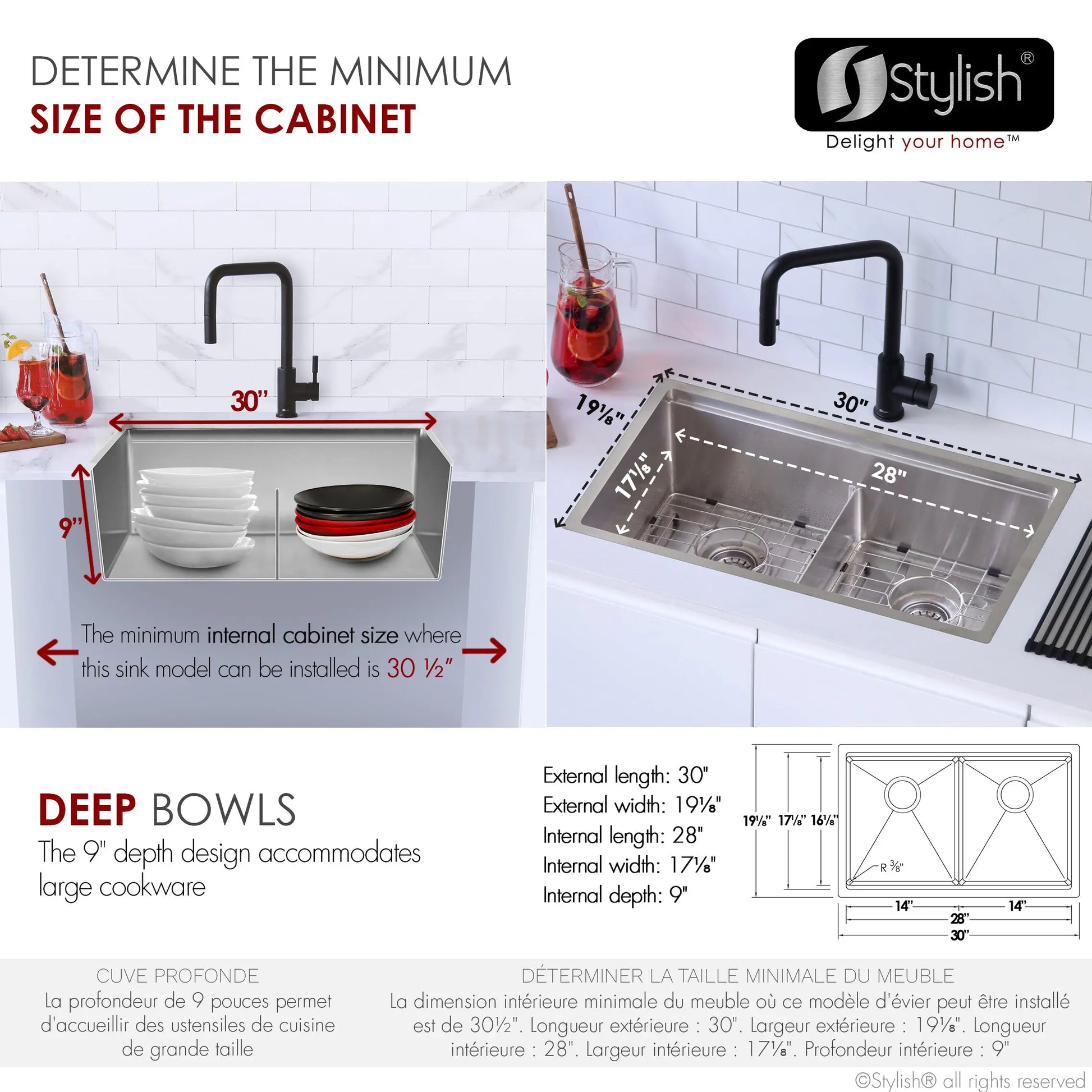 STYLISH 30 inch Workstation Double Bowl Undermount and Drop-in 16 Gauge Stainless Steel Kitchen Sink with Built in Accessories S-230W - Plumbing Market