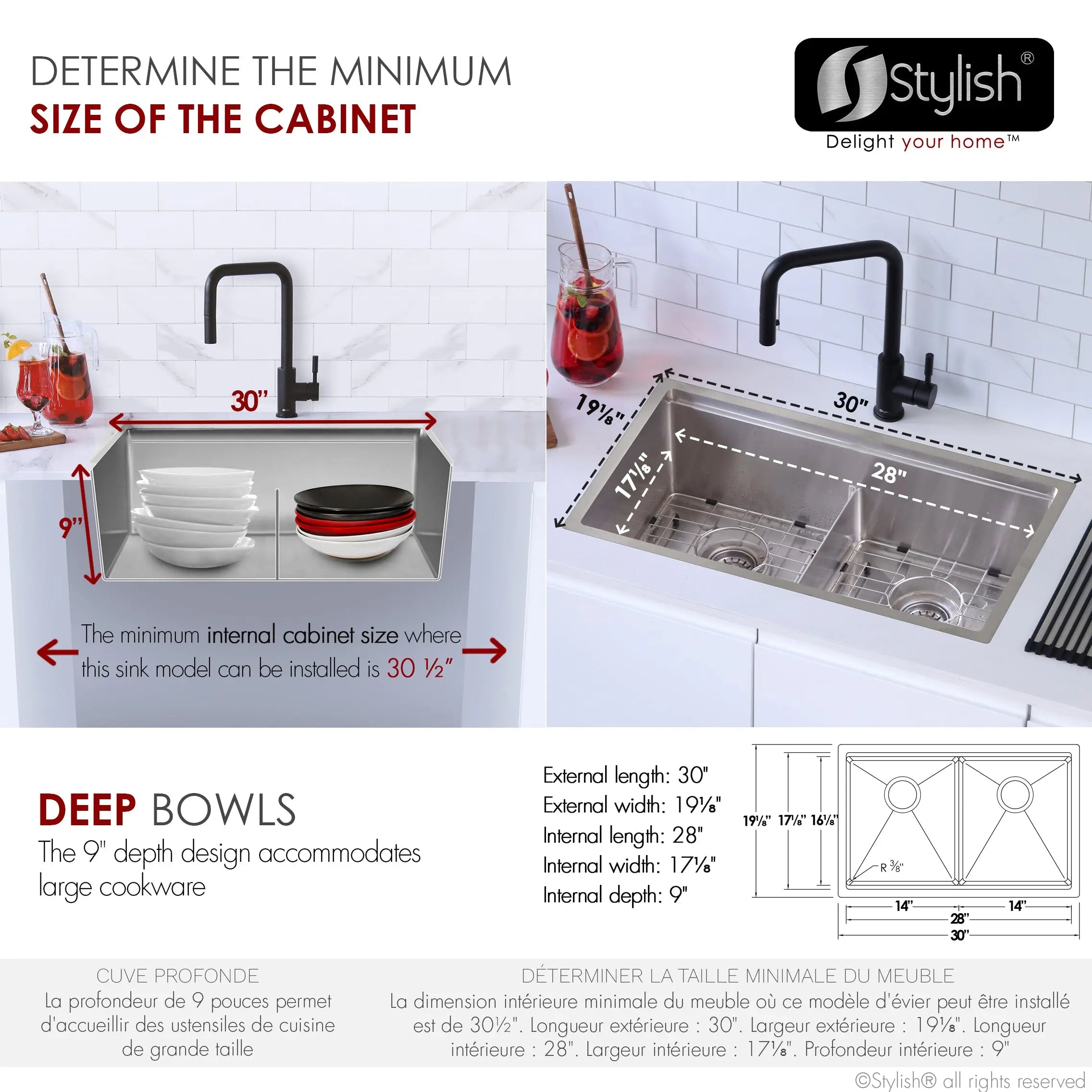STYLISH 30 inch Workstation Double Bowl Undermount and Drop-in 16 Gauge Stainless Steel Kitchen Sink with Built in Accessories S-230W - Plumbing Market