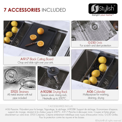 STYLISH 30 inch Workstation Double Bowl Undermount and Drop-in 16 Gauge Stainless Steel Kitchen Sink with Built in Accessories S-230W - Plumbing Market