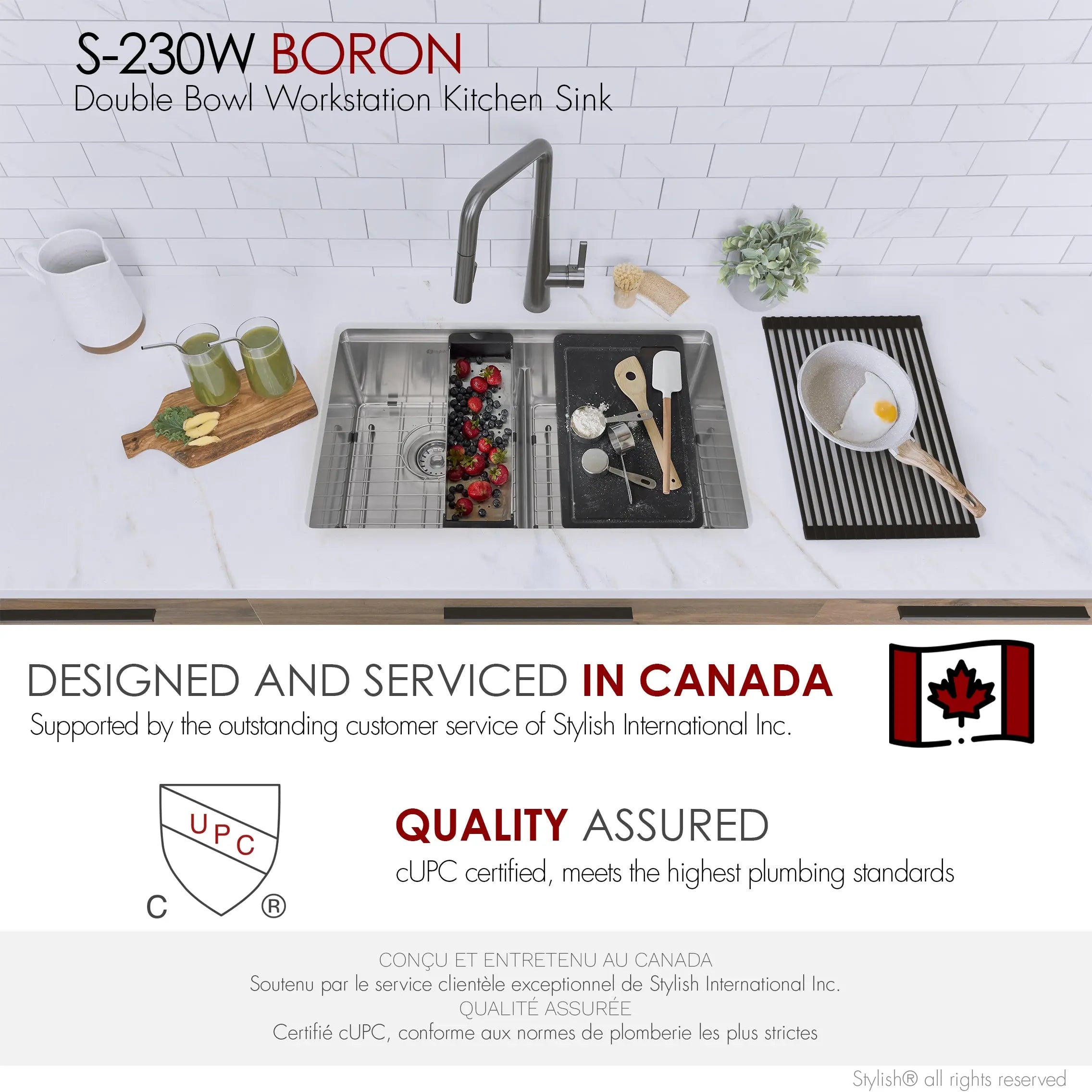 STYLISH 30 inch Workstation Double Bowl Undermount and Drop-in 16 Gauge Stainless Steel Kitchen Sink with Built in Accessories S-230W - Plumbing Market
