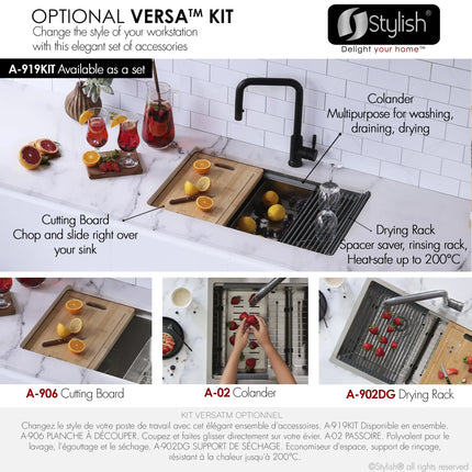 STYLISH 30 inch Workstation Double Bowl Undermount and Drop-in 16 Gauge Stainless Steel Kitchen Sink with Built in Accessories S-230W - Plumbing Market