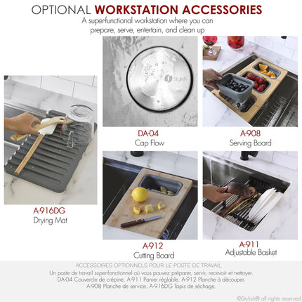 STYLISH 30 inch Workstation Double Bowl Undermount and Drop-in 16 Gauge Stainless Steel Kitchen Sink with Built in Accessories S-230W - Plumbing Market