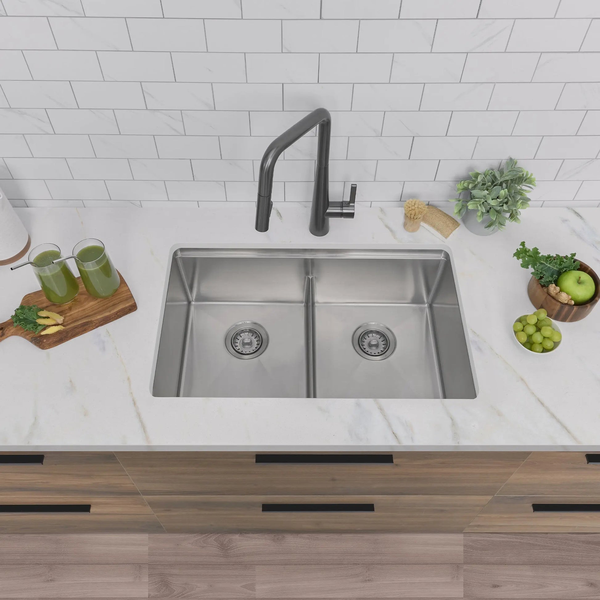 STYLISH 30 inch Workstation Double Bowl Undermount and Drop-in 16 Gauge Stainless Steel Kitchen Sink with Built in Accessories S-230W - Plumbing Market