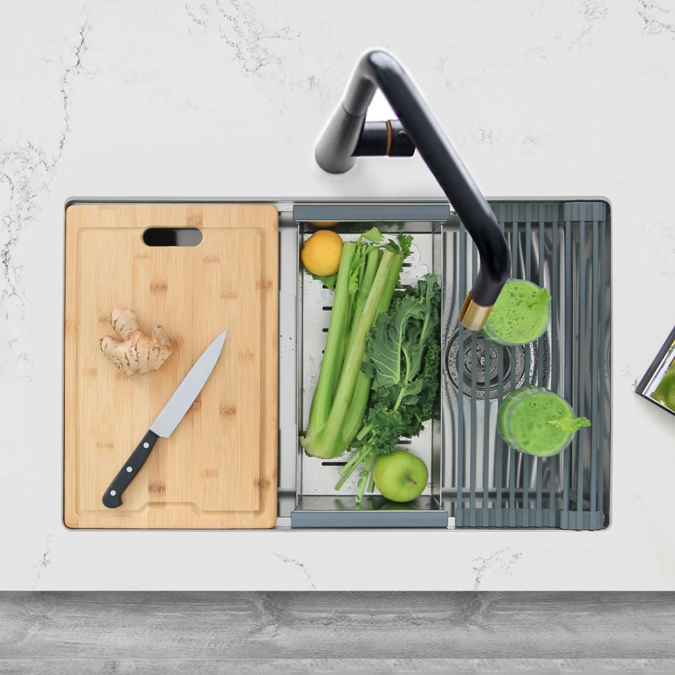 STYLISH 30 inch Workstation Single Bowl Undermount 16 Gauge Stainless Steel Kitchen Sink with Built in Accessories S-611W - Plumbing Market
