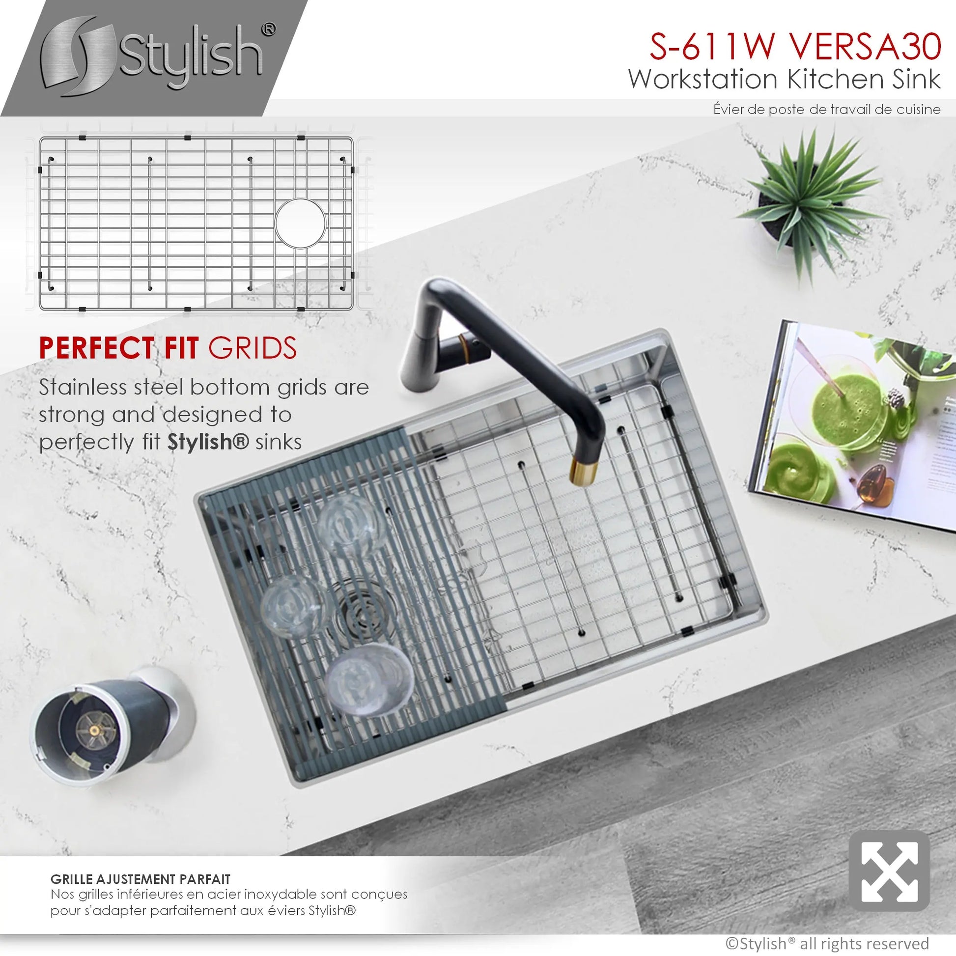 STYLISH 30 inch Workstation Single Bowl Undermount 16 Gauge Stainless Steel Kitchen Sink with Built in Accessories S-611W - Plumbing Market