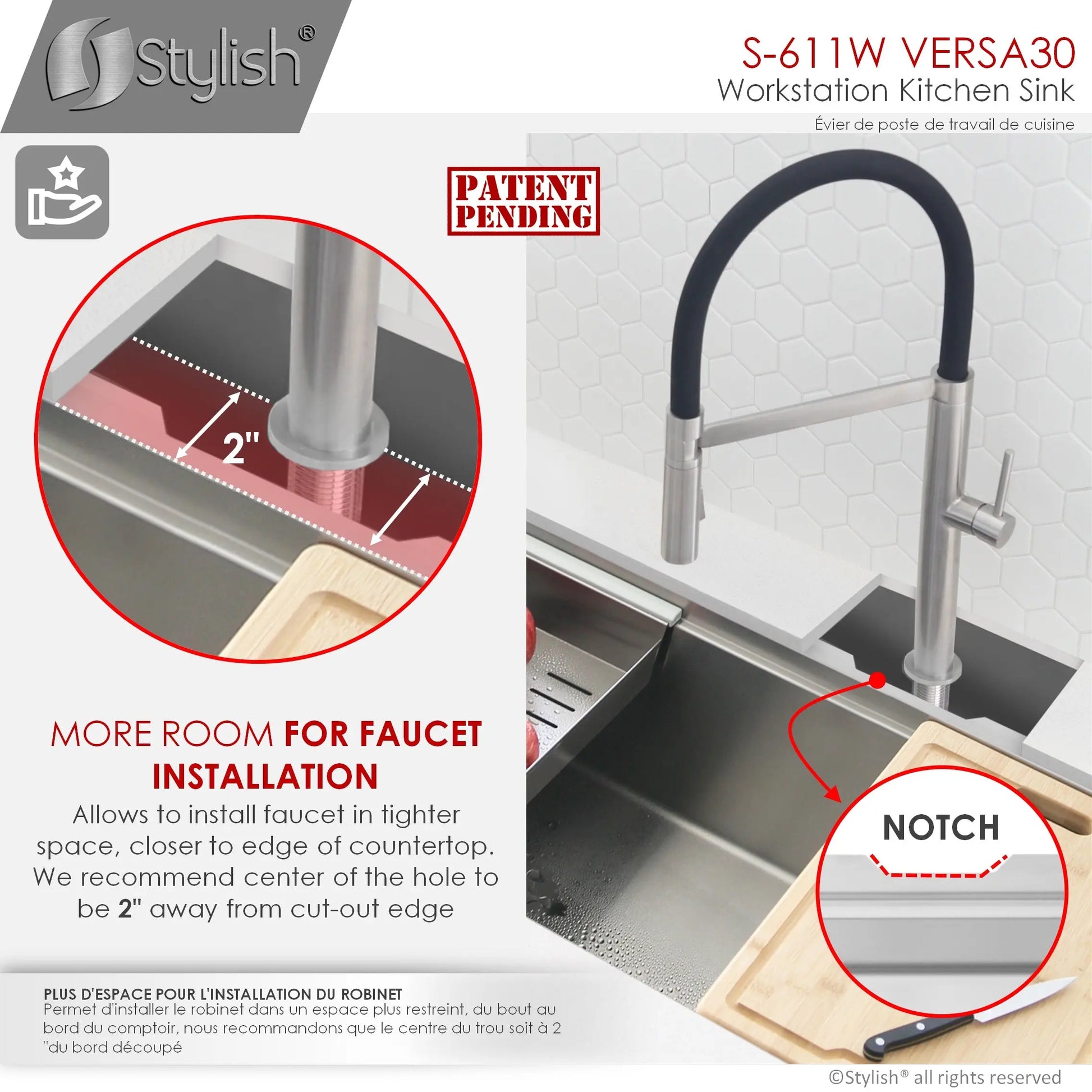 STYLISH 30 inch Workstation Single Bowl Undermount 16 Gauge Stainless Steel Kitchen Sink with Built in Accessories S-611W - Plumbing Market