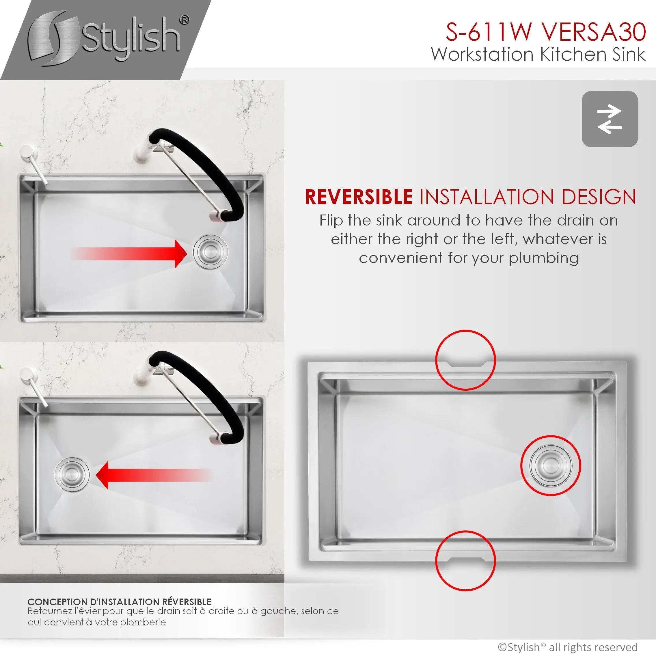 STYLISH 30 inch Workstation Single Bowl Undermount 16 Gauge Stainless Steel Kitchen Sink with Built in Accessories S-611W - Plumbing Market