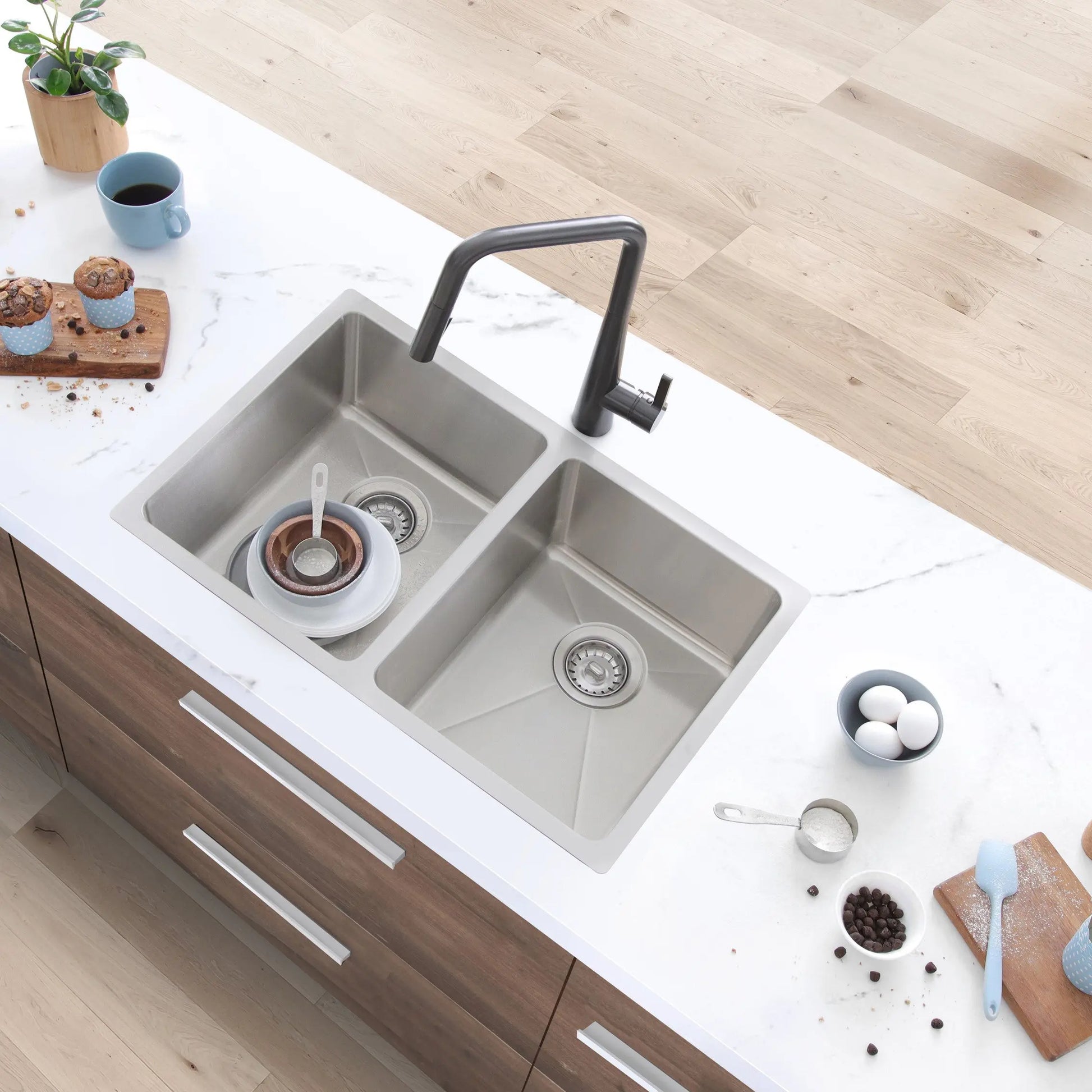 STYLISH 31 inch Double Bowl Undermount Stainless Steel Kitchen Sink S-401 - Plumbing Market