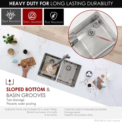 STYLISH 31 inch Double Bowl Undermount Stainless Steel Kitchen Sink S-401G - Plumbing Market