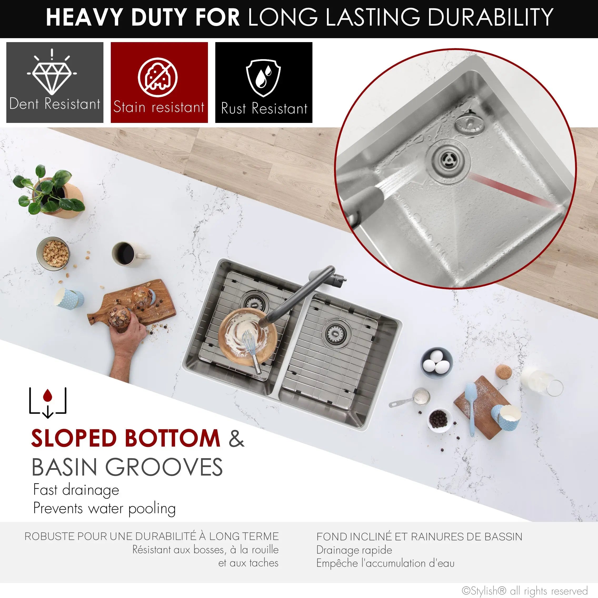 STYLISH 31 inch Double Bowl Undermount Stainless Steel Kitchen Sink S-401G - Plumbing Market