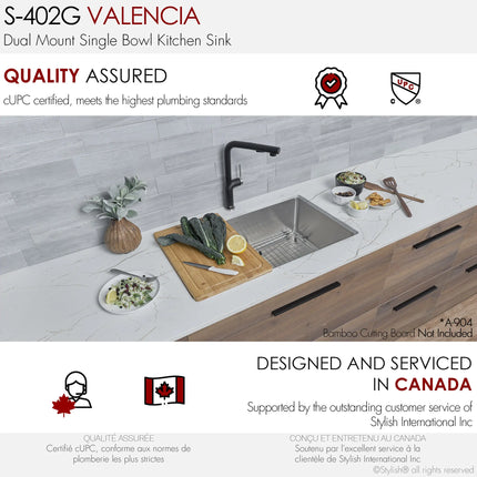 STYLISH 31 inch Single Bowl Dual mount Stainless Steel Kitchen Sink S-402G - Plumbing Market