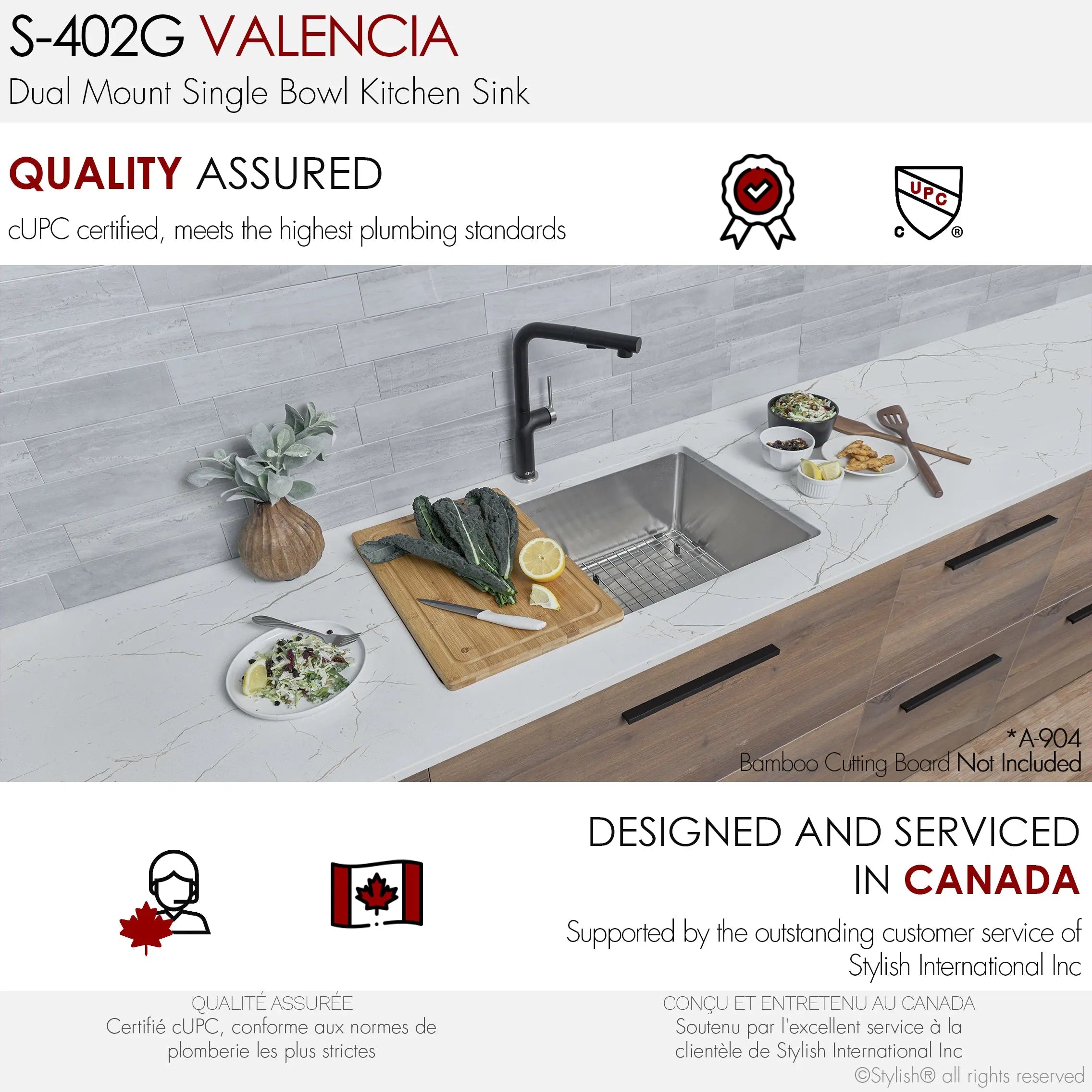 STYLISH 31 inch Single Bowl Dual mount Stainless Steel Kitchen Sink S-402G - Plumbing Market