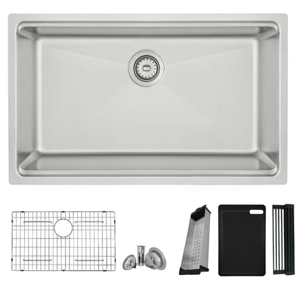STYLISH 31 inch Workstation Single Bowl Undermount and Drop-in 16 Gauge Stainless Steel Kitchen Sink with Built in Accessories S-131W - Plumbing Market