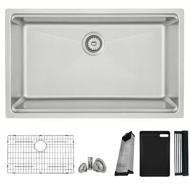 STYLISH 31 inch Workstation Single Bowl Undermount and Drop-in 16 Gauge Stainless Steel Kitchen Sink with Built in Accessories S-131W - Plumbing Market