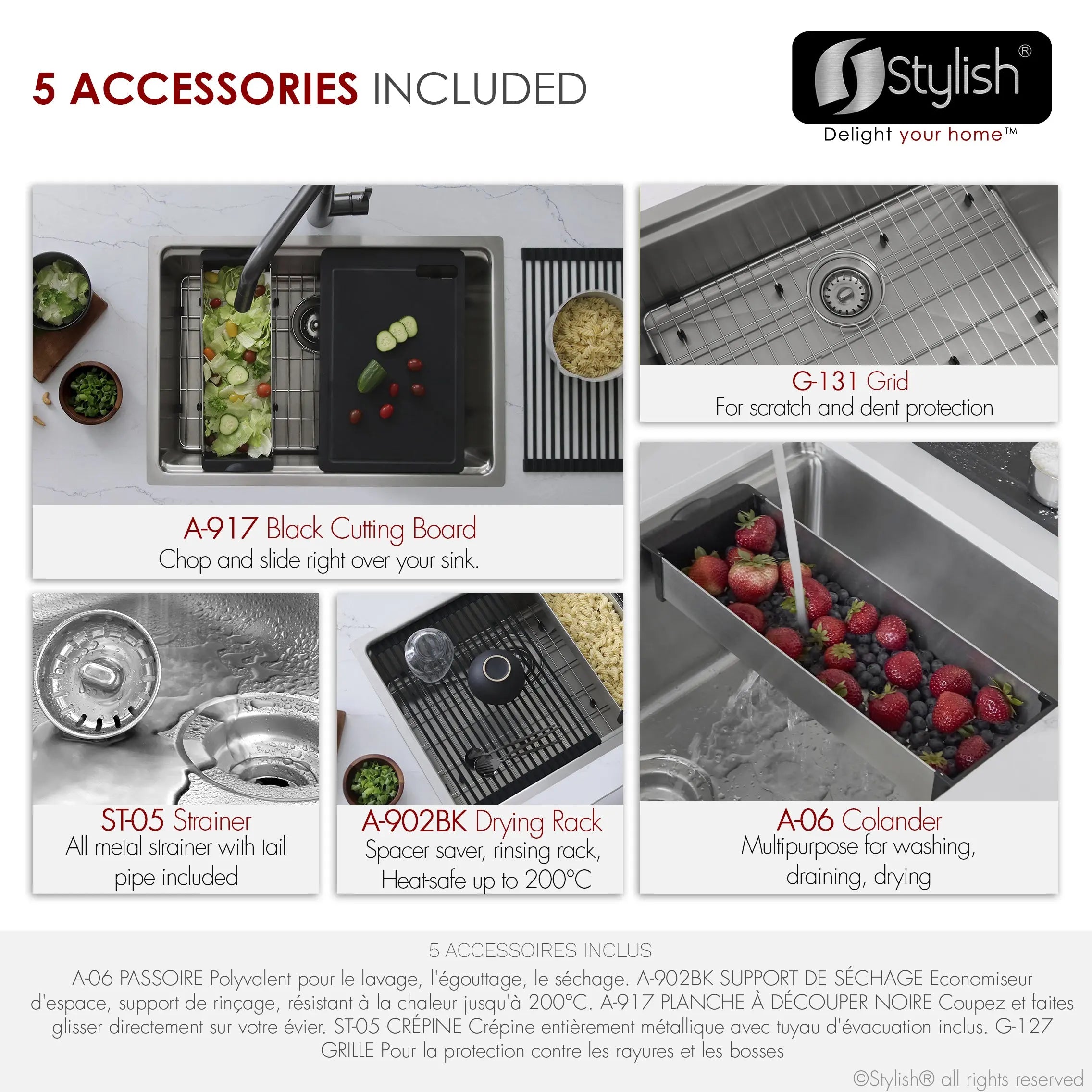 STYLISH 31 inch Workstation Single Bowl Undermount and Drop-in 16 Gauge Stainless Steel Kitchen Sink with Built in Accessories S-131W - Plumbing Market